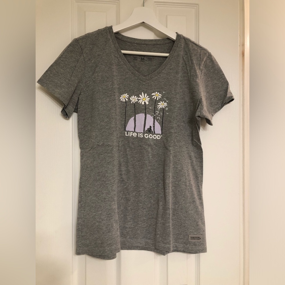 Life Is Good Gray T-Shirt with Purple Graphic